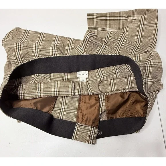 Ava & Viv Mid-Rise Plaid Pants Womens Size 22W Brown Career Plus Size Stretch - Picture 12 of 15